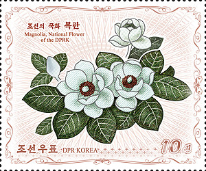 북한 국화 '목란'을 묘사한 우표(사진=조선우표사)