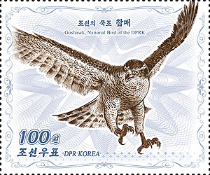 북한 국조인 '참매'를 묘사한 우표(사진=조선우표사)