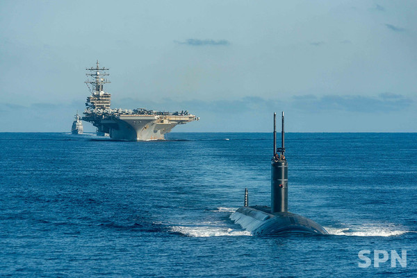 미국 핵 추진 항공모함 '로널드 레이건'함이 지난해 9월 동해에서 한미일 연합 대잠수함 훈련을 하고 있는 모습(사진=미 인도태평양사령부)