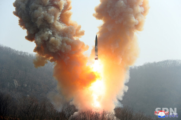 북한이 19일 단거리탄도미사일을 발사하는 장면(사진=조선의 오늘)