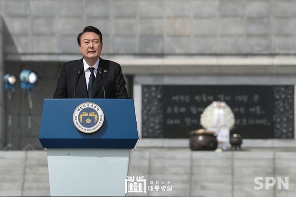 윤석열 해외 바카라 사이트이 제 8회 서해수호의 날 기념식에서 기념사를 하고 있다.(사진=해외 바카라 사이트실)