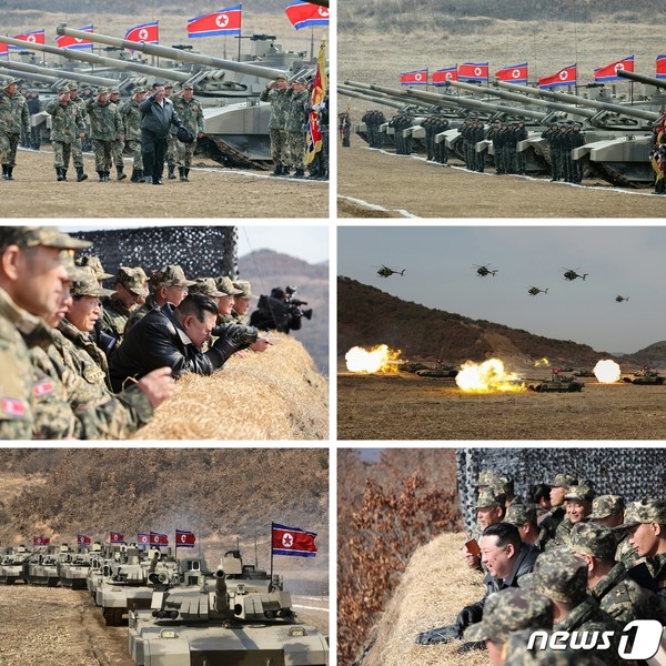 김정은 총비서가 탱크부대 훈련에 참관한 모습(사진=노동신문/뉴스1)