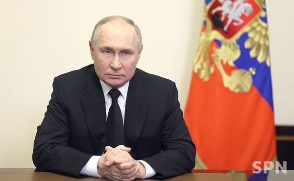 블라디미르 푸틴 러시아 대통령이 모스크바 공연장 테러와 관련한 담화를 발표하고 있다.(사진=크렘린궁)