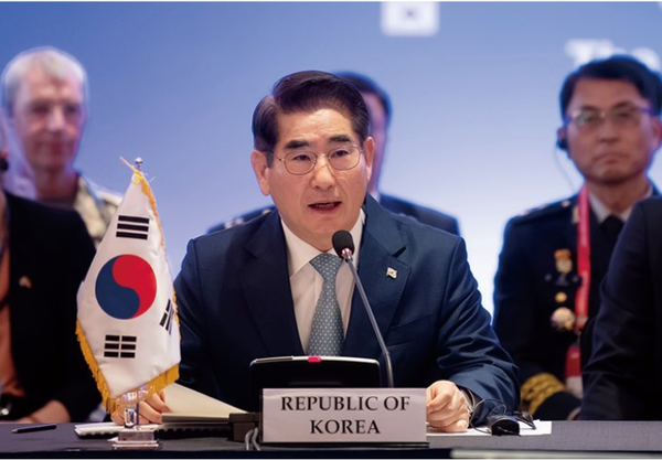 김용현 국방부 라이브 바카라이 10일 롯데호텔 서울에서 열린 제13회 서울안보대화(SDD) 회의에서 만찬사를 하고 있다.(국방부 제공)