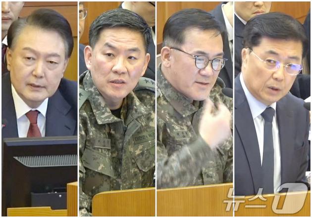 4일 서울 종로구 헌법재판소에서 열린 윤석열 슬롯사이트 업 탄핵심판 5차 변론기일에서 윤 슬롯사이트 업을 비롯한 증인들이 각각 발언하고 있다. 왼쪽부터 윤 슬롯사이트 업, 이진우 전 육군 수도방위사령관, 여인형 전 국군방첩사령관, 홍장원 전 국가정보원 1차장. (헌법재판소 제공) 2025.2.4/뉴스1