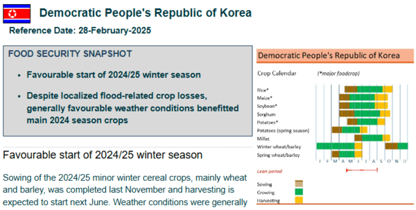 메이저카지노가 공개한 ‘세계정보·조기경보 북한 국가보고서‘(GIEWS Country Briefs DPRK)(사진=보고서 갈무리)