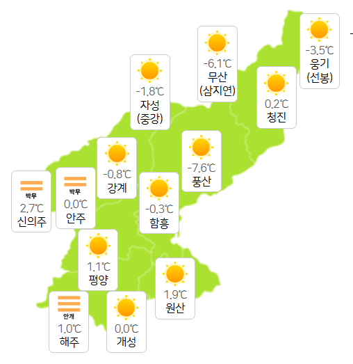 북한 지역 3월 10일 오전 3시 현재 날씨 개황(사진=기상청)