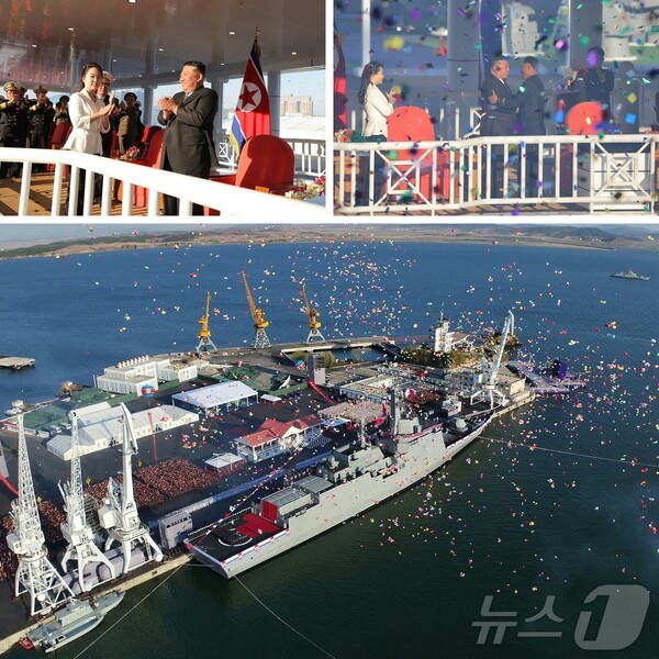 북한이 무료슬롯나라 총비서와 딸 '주애'가 참석한 가운데 신형 5천톤급 구축함 '최현'호 진수식을 진행했다.(사진=노동신문/뉴스1)