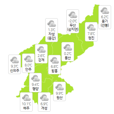 북한 지역 5월 5일 오전 3시 현재 날씨 개황(사진=기상청)