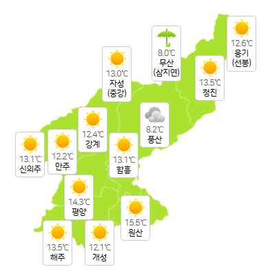 북한 카지노 게임 사이트 5월 27일 오전 5시 현재 날씨 개황(사진=기상청)