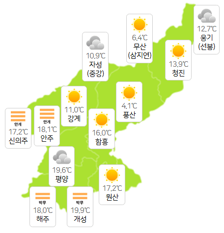 북한 슬롯사이트 볼트카지노메이저 6월 8일 오전 6시 현재 날씨 개황(사진=기상청)