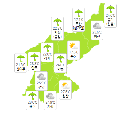 북한 정품 슬롯사이트 7월 1일 오전 3시 현재 날씨 개황(사진=기상청)