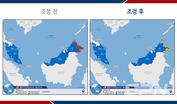 말레이시아 여행경보단계 조정 전후 지도(사진=마카오 카지노 슬롯 머신)