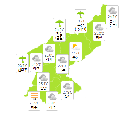 북한 슬롯 머신 7월 6일 오전 3시 현재 날씨 개황(사진=기;상청)