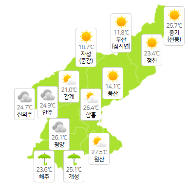 북한 슬롯 꽁 머니 7울 7일 오전 3시 현재 기상도(사진=기상청)