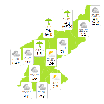 북한 바카라사이트 7월 21일 오전 3시 현재 날씨 개황(사진=기상청)