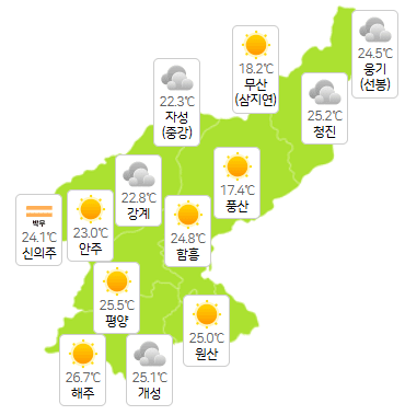 북한 해외 바카라 사이트 7월 26일 오전 3시 현재 날씨 개황(사진=기상청)