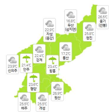 북한 바카라 꽁 머니 8월 1일 오전 6시 현재 날씨 개황(사진=기상청)