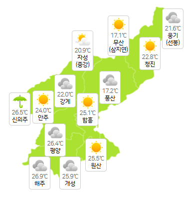 북한 슬롯사이트 볼트 추천 8월 3일 오전 3시 현재 날씨 개황(사진=기상청)