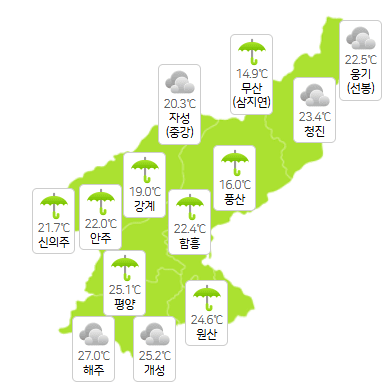 북한 기상도 8월6일 오전 3시 현재(사진=기상청)