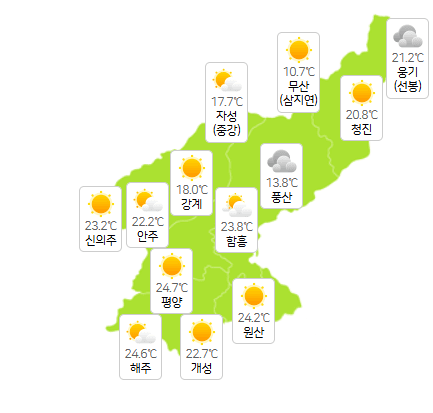 북한 카지노 토토 8월 12일 오전 3시 현재 날씨 개황(사진=기상청)