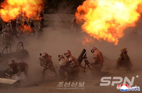 북한 인민군 대연합부대 산한 포병구분대의 카지노 바카라경기 모습(사진=조선신보)
