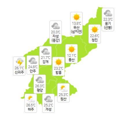 북한 온라인바카라 8월 16일 오전 3시 현재 날씨 개황(사진=기상청)